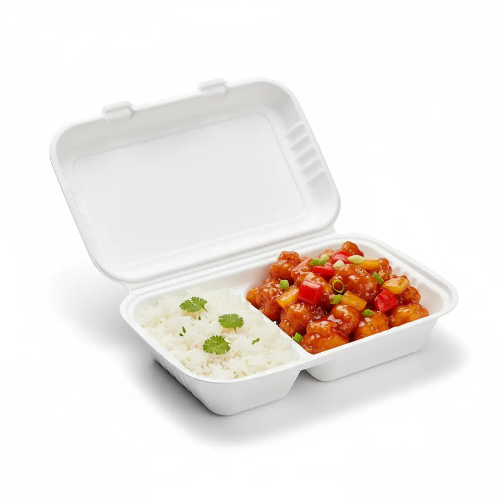 Zdjęcie produktu Pojemnik Obiadowy MENU BOX EKO 2 komorowy 25x16x7 Pulpa Trzcina Cukrowa Na Wynos BEZ SUP 50szt.
