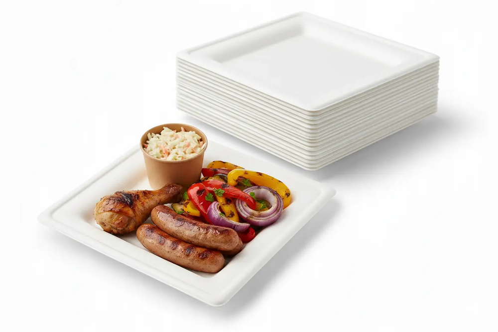 Zdjęcie produktu Talerz Jednorazowy Tacka BIO z trzciny 16x16 EKO Kwadratowy 50 szt. BEZ SUP