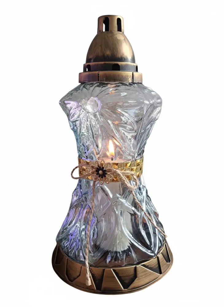 Zdjęcie produktu Znicz szklany Złoty Lampion Nowoczesny 39cm Grube Szkło z wkładem