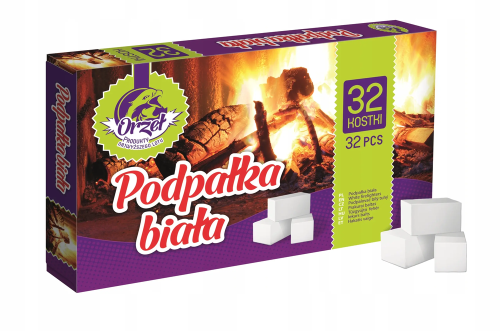 Zdjęcie produktu Podpałka ORZEŁ Kostki Rozpałkowe 32szt - Białe, do Grilla i Kominka