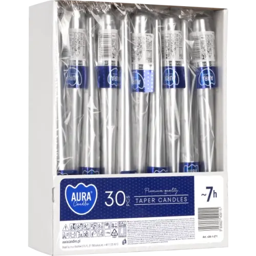 Zdjęcie produktu Świeca stożkowa na stół Srebrna 7h 24,5cm Bispol 1 szt. S30-1-271