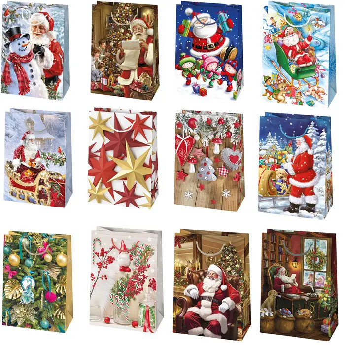 Zdjęcie produktu Torebka Na Prezent Świąteczna T4 GWIAZDKOWA 19x23x10,5cm mix wzorów