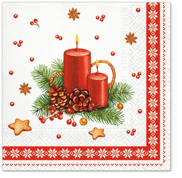 Zdjęcie produktu Serwetki Papierowe Świąteczne na Stół i Decoupage 33x33 cm Lunch TaT Candle Świece Bożonarodzeniowe 20szt.