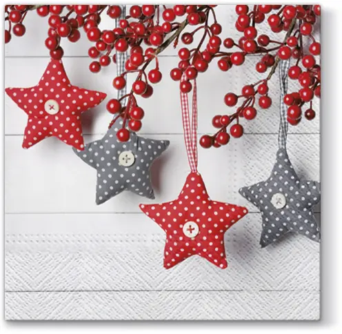 Zdjęcie produktu Serwetki Papierowe Świąteczne na Stół i Decoupage 33x33 cm Lunch TaT Gray Szare i Czerwone Gwiazdy 20szt.