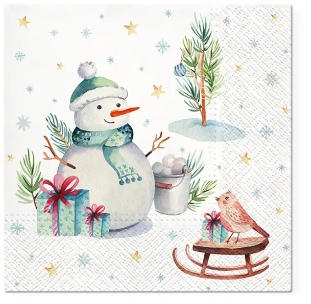 Zdjęcie produktu Serwetki Papierowe Świąteczne na Stół i Decoupage 33x33 cm Lunch TaT Lovely Bałwan Śnieg Zima 20szt.