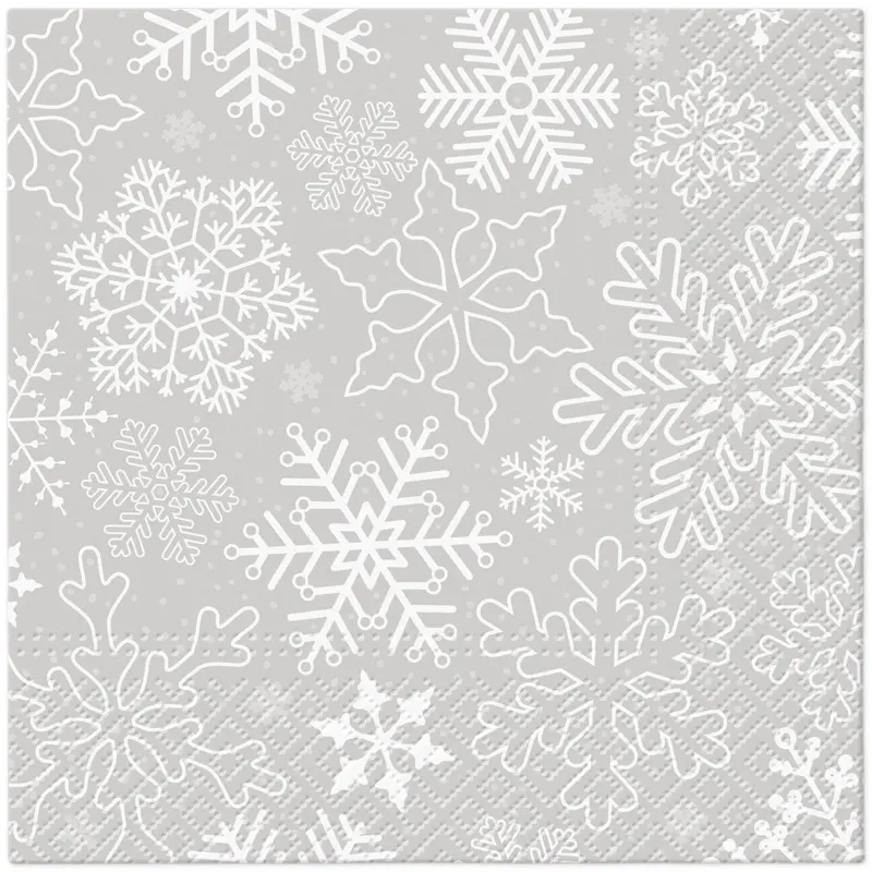 Zdjęcie produktu Serwetki Papierowe Świąteczne na Stół i Decoupage 33x33 cm Lunch TaT Snowflakes Płatki Śniegu i Gwiazdy 20szt.