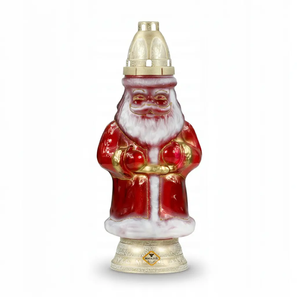 Zdjęcie produktu Znicz Szklany Świąteczny Mikołaj 35 cm Duży Lampion Wkład Parafinowy Bożonarodzeniowy
