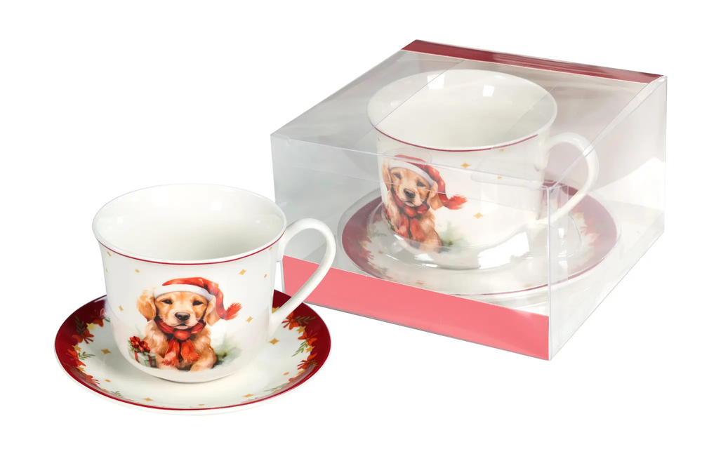Zdjęcie produktu Filiżanka Świąteczna Jumbo Duża do kawy i herbaty komplet ze spodkiem Porcelanowy 400ml CR1-S1