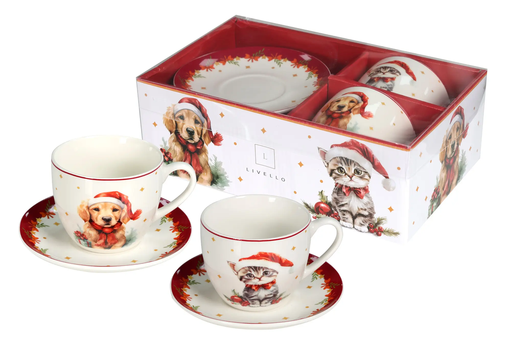 Zdjęcie produktu Zestaw 2x Filiżanka Świąteczna Porcelana 250ml Pies Kot Livello CR2-S12