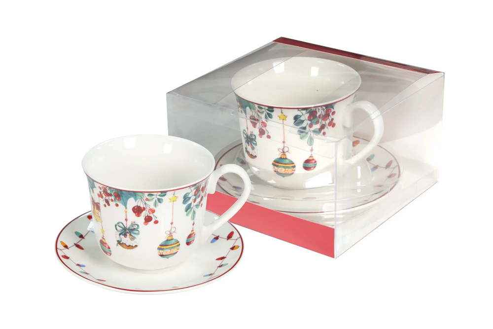 Zdjęcie produktu Filiżanka JUMBO Porcelana ŚWIĘTA Bombki Ze Spodkiem CR1-S4 LIVELLO 400ml