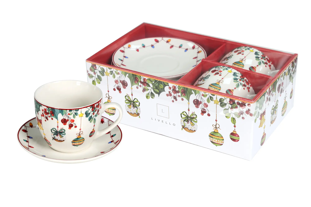 Zdjęcie produktu Zestaw 2 Filiżanek Porcelanowych 250ml Ze Spodkami Prezent LIVELLO CR2-S4
