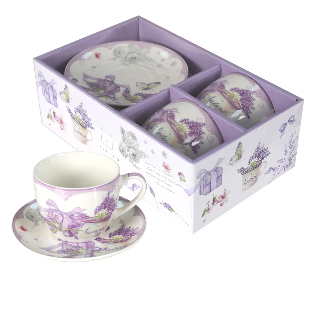 Zdjęcie produktu Zestaw 2 Filiżanek Porcelanowych 250ml Ze Spodkami Prezent LIVELLO CR2-15