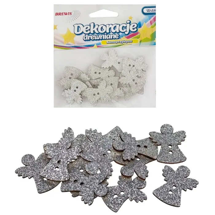 Zdjęcie produktu Aniołki Drewniane Samoprzylepne Brokat 3 cm Ozdoba Świąteczna 12 szt.