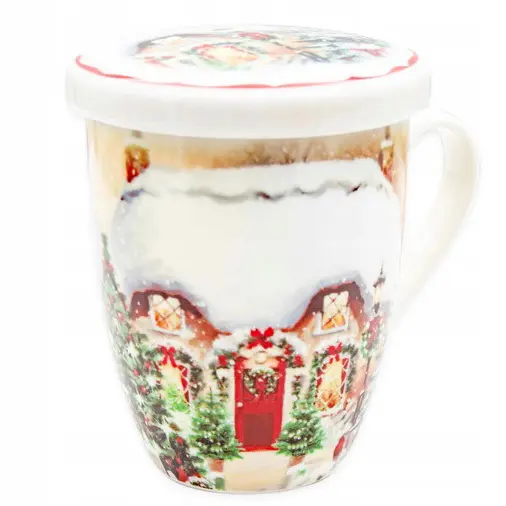 Zdjęcie produktu Kubek z Zaparzaczem i Pokrywką Porcelana 340ml Prezent BL-19-519