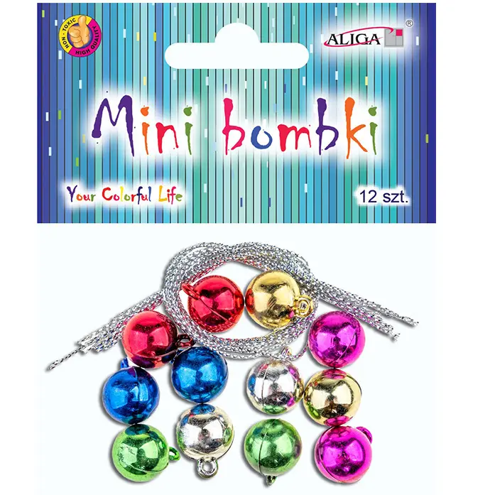 Zdjęcie produktu Mini Bombki Choinkowe Plastik 12mm + Sznureczki Ozdoby