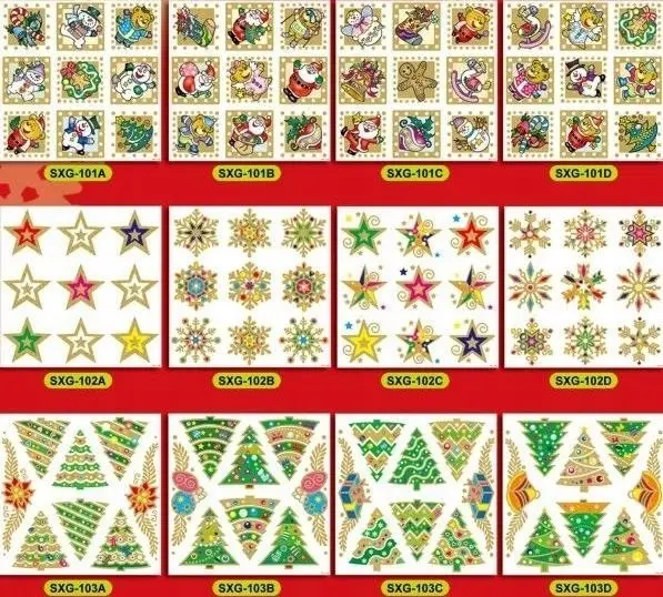 Zdjęcie produktu Naklejki Świąteczne Brokatowe 12 Wzorów MIX wzorów Gwiazdki Choinki