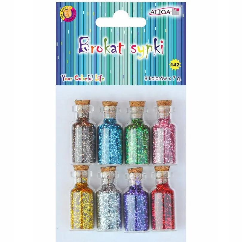 Zdjęcie produktu Brokat Sypki Zestaw 8 Kolorów Flakonik 7g Aliga Dekoracje DIY
