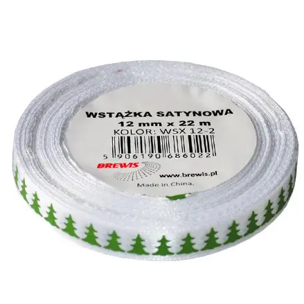 Zdjęcie produktu Wstążka Świąteczna Satynowa Biała 12 mm x 22 mDo Dekoracji Ozdób DIY mix wzorów 1 szt.
