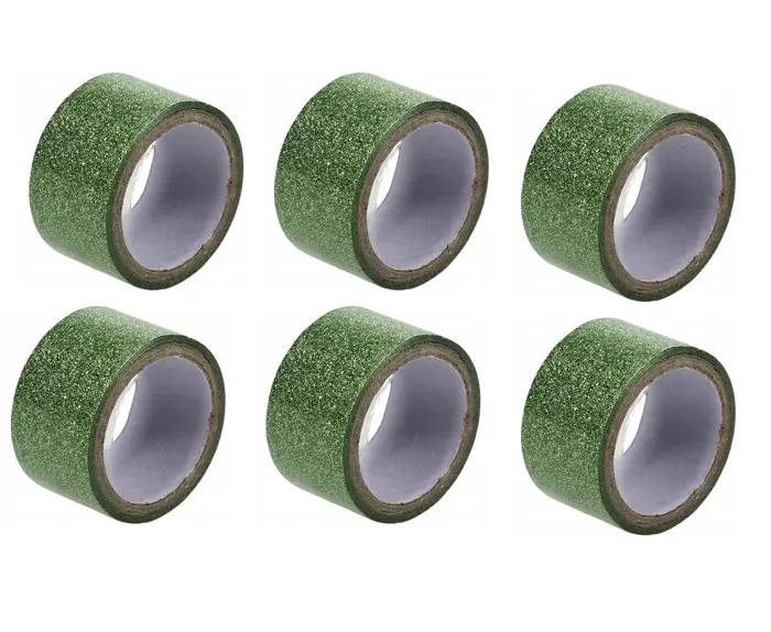 Zdjęcie produktu Taśma Dekoracyjna Brokatowa Zielona 18 mm x 1 m Samoprzylepna DIY 6 szt.