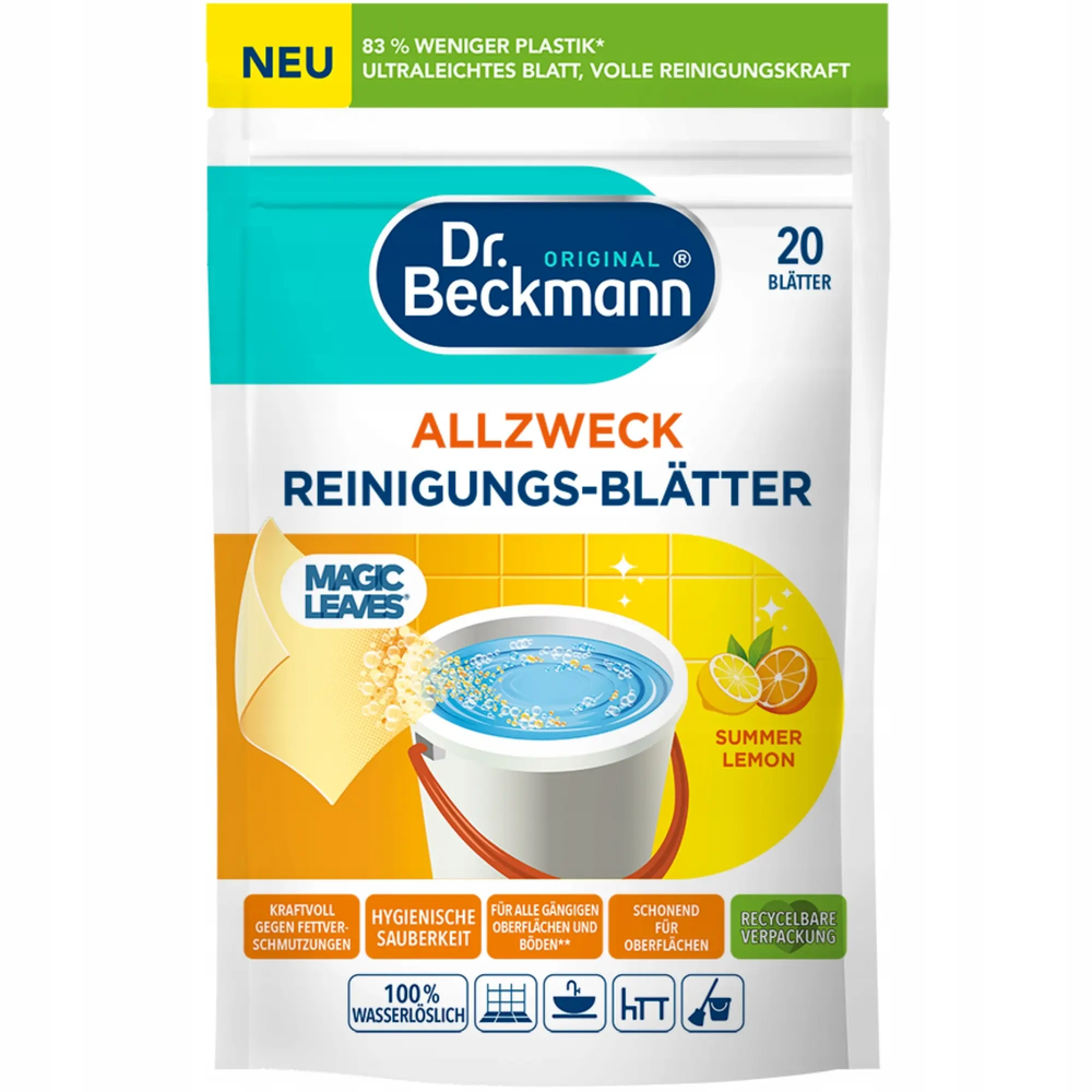 Zdjęcie produktu Dr Beckmann Listki do Podłóg Uniwersalne Lemon 20szt Bez Smug Koncentrat