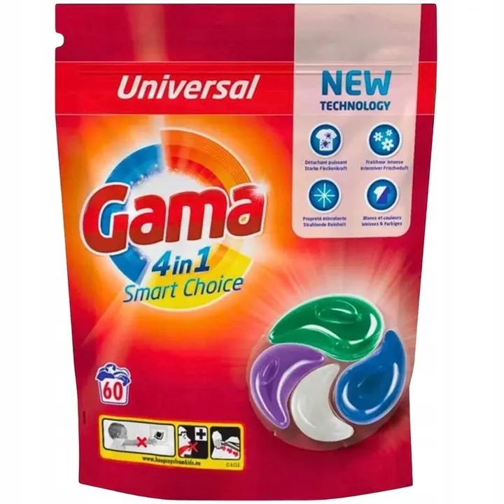 Zdjęcie produktu Kapsułki do Prania Gama 4w1 Uniwersalne Biel Kolor 60 szt.