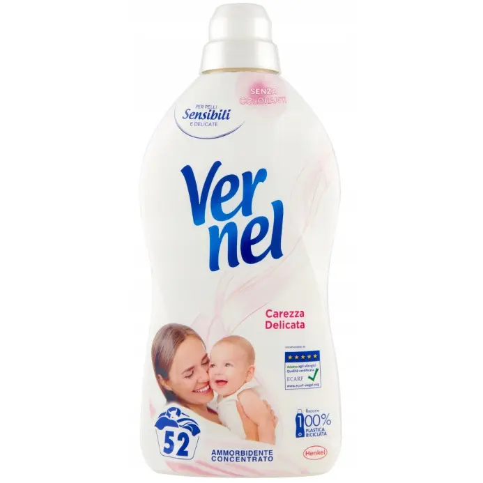 Zdjęcie produktu Płyn do Płukania Tkanin Vernel Carezza Delicata Hipoalergiczny 52 Prań 1,3L