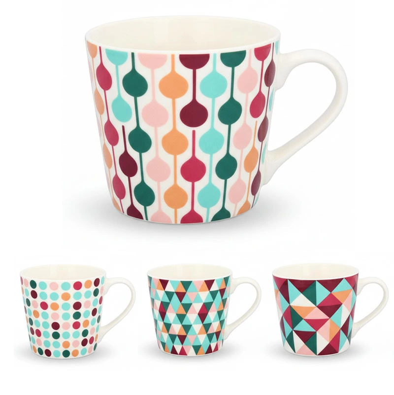 Zdjęcie produktu Kubek Porcelanowy 365ml Kawa Herbata Geometryczny mix wzorów