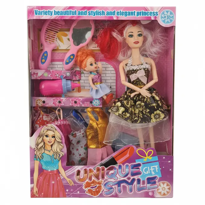 Zdjęcie produktu Zestaw Lalek Mama i Córka Zestaw 5 Ubranek Butelka Grzebień 3+
