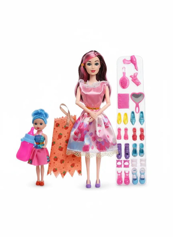 Zdjęcie produktu Zestaw Lalek Mama i Córka Zestaw Zestaw Ubrań Butelka Grzebień 3+