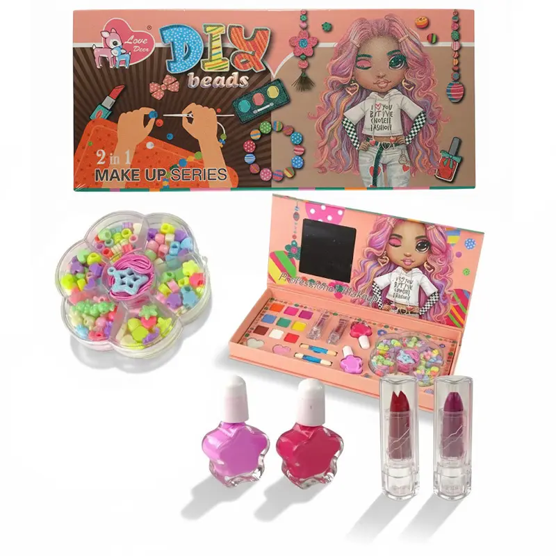 Zdjęcie produktu Zestaw Makijaż Biżuteria 2w1 100 el. Koraliki Cienie Szminki Make Up 3+