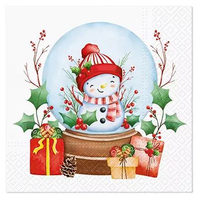 Zdjęcie produktu Serwetki Papierowe Świąteczne na Stół i Decoupage 33x33 cm Lunch Snowman Bałwan w Kuli 20szt.
