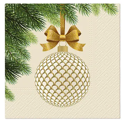 Zdjęcie produktu Serwetki Papierowe Świąteczne na Stół i Decoupage 33x33 cm Lunch Golden Złota Bombka 20szt.