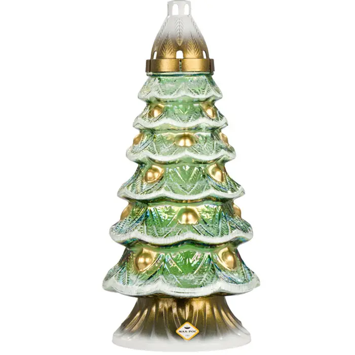 Zdjęcie produktu Znicz Świąteczny Choinka Zielony Czarny Lazur Złoto Lampion Na Grób 39cm z Wkładem