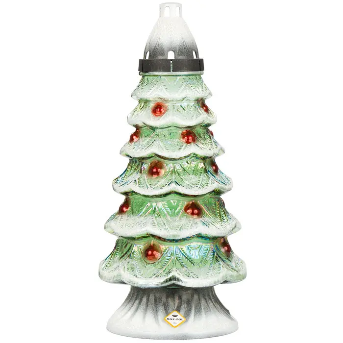 Zdjęcie produktu Znicz Świąteczny Choinka Zielony Czarny Lazur Lampion Na Grób 39cm z Wkładem