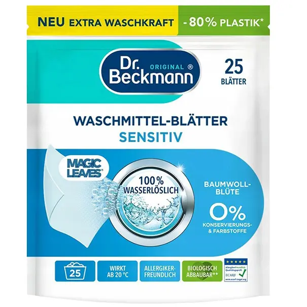Zdjęcie produktu Listki Do Prania Dr Beckmann Magic Leaves Sensitiv 25WL Hipoalergiczne