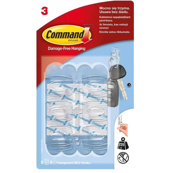 Zdjęcie produktu Haczyki Samoprzylepne COMMAND 3M Bezinwazyjne Bez Narzędzi 1,3 Kg 2 szt.