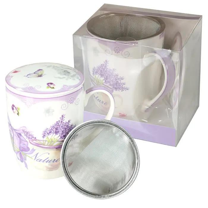 Zdjęcie produktu Kubek Porcelanowy z Zaparzaczem Metalowym Lawenda LIVELLO 400 ml Prezent
