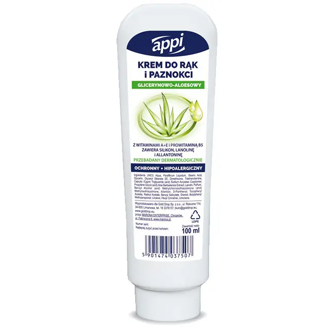 Zdjęcie produktu Krem do rąk paznokci APPI Aloes Gliceryna witaminy A+E 100ml