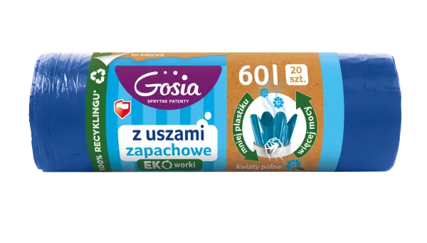 Zdjęcie produktu Worki na śmieci Gosia mocne z uszami ldpe wytrzymałe szczelne 20szt 60l