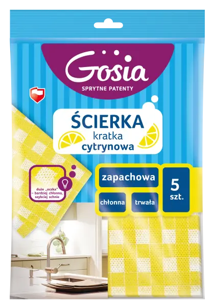 Zdjęcie produktu Ścierka uniwersalna Gosia kratka cytrynowa zapachowa chłonna trwała 5szt.