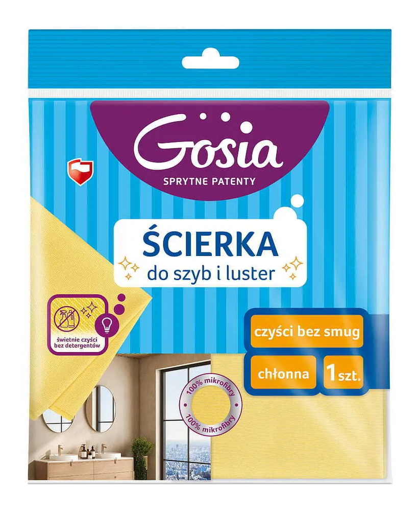 Zdjęcie produktu Ścierka do szyb i luster Gosia mikrofibra bez smug chłonna trwała 1szt.