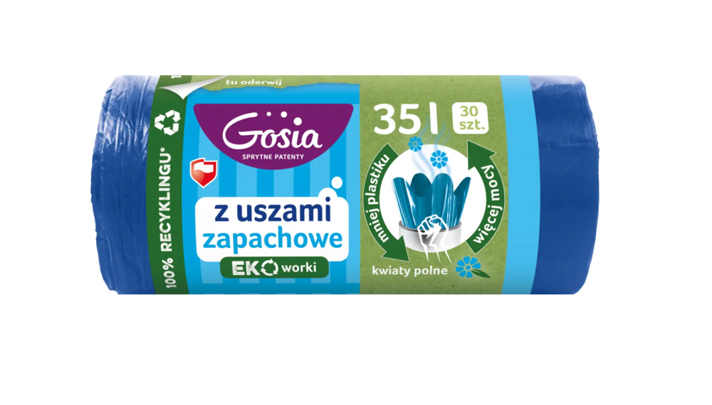 Zdjęcie produktu Worki na śmieci Gosia z uszami zapachowe kwiaty polne mocne EKO 30szt. 35l
