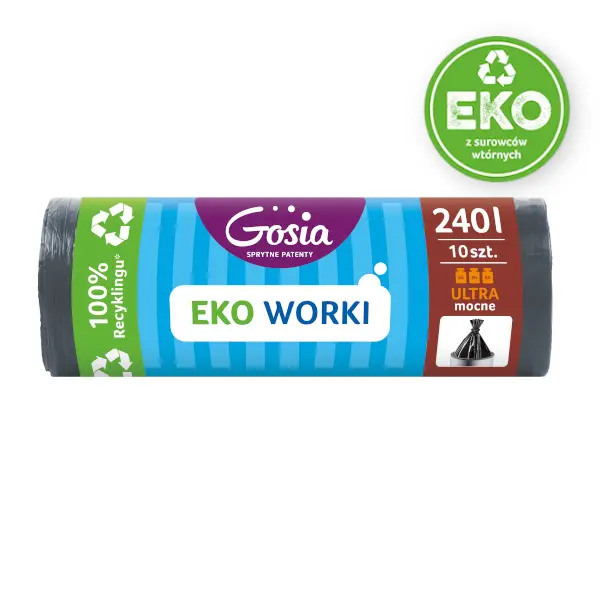 Zdjęcie produktu Worki na śmieci Gosia Eko mocne do segregacji odpadów czarne 240l 10szt.