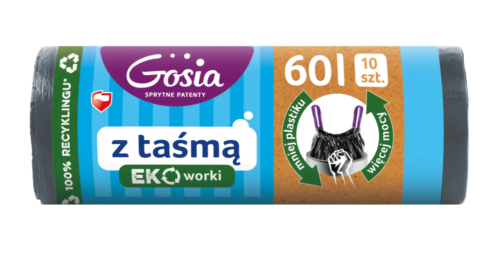 Zdjęcie produktu Worki na śmieci Gosia Eko z taśmą ultra mocne do segregacji czarne 60l 10szt.