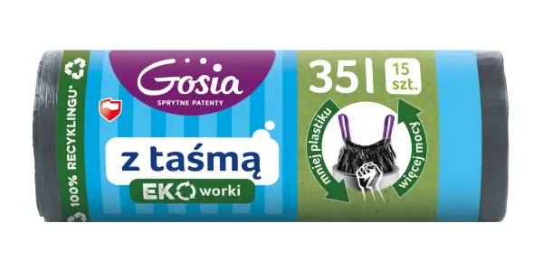 Zdjęcie produktu Worki na śmieci Gosia Eko z taśmą ultra mocne grube czarne 35l 15szt.