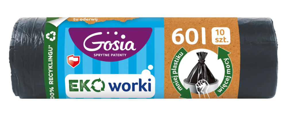 Zdjęcie produktu Worki na śmieci Gosia Eko ultra mocne grube do segregacji czarne 60l 10szt.