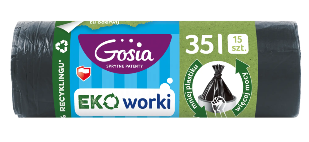 Zdjęcie produktu Worki na śmieci Gosia Eko ultra mocne grube do segregacji czarne 35l 15szt.