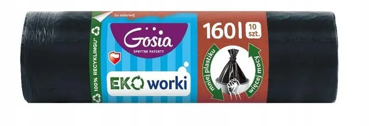 Zdjęcie produktu Worki na śmieci Gosia Eko ultra mocne grube do segregacji czarne 160l 10szt.