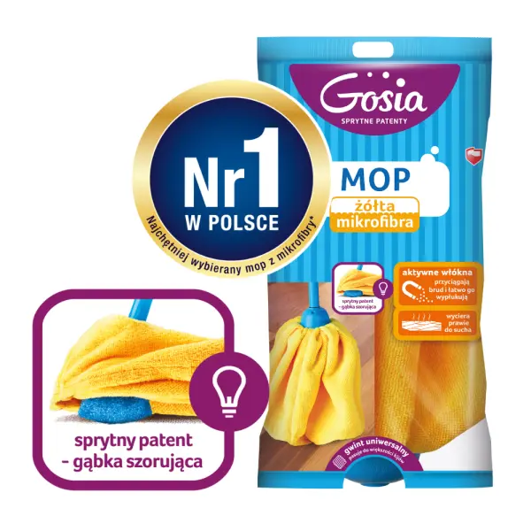 Zdjęcie produktu Wkład do mopa żółta mikrofibra Gosia zapas gąbka szorująca