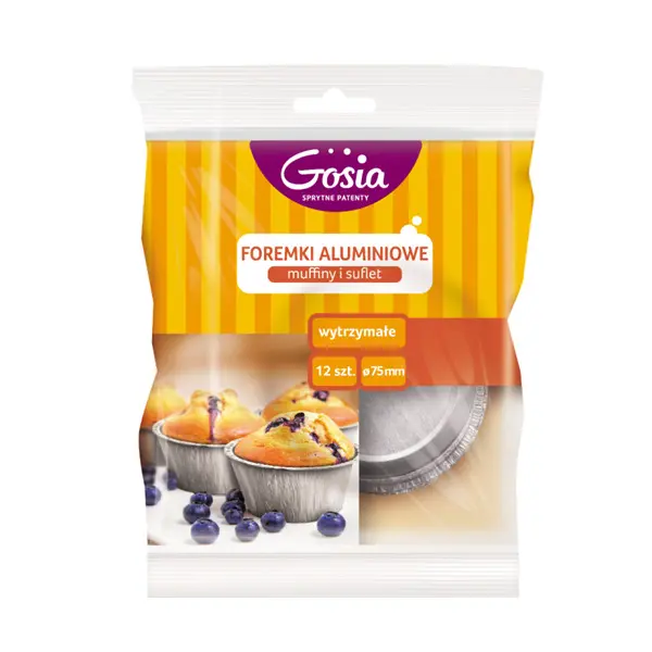 Zdjęcie produktu Foremki aluminiowe Gosia muffiny i suflet wytrzymałe 75mm pieczenie 12szt.
